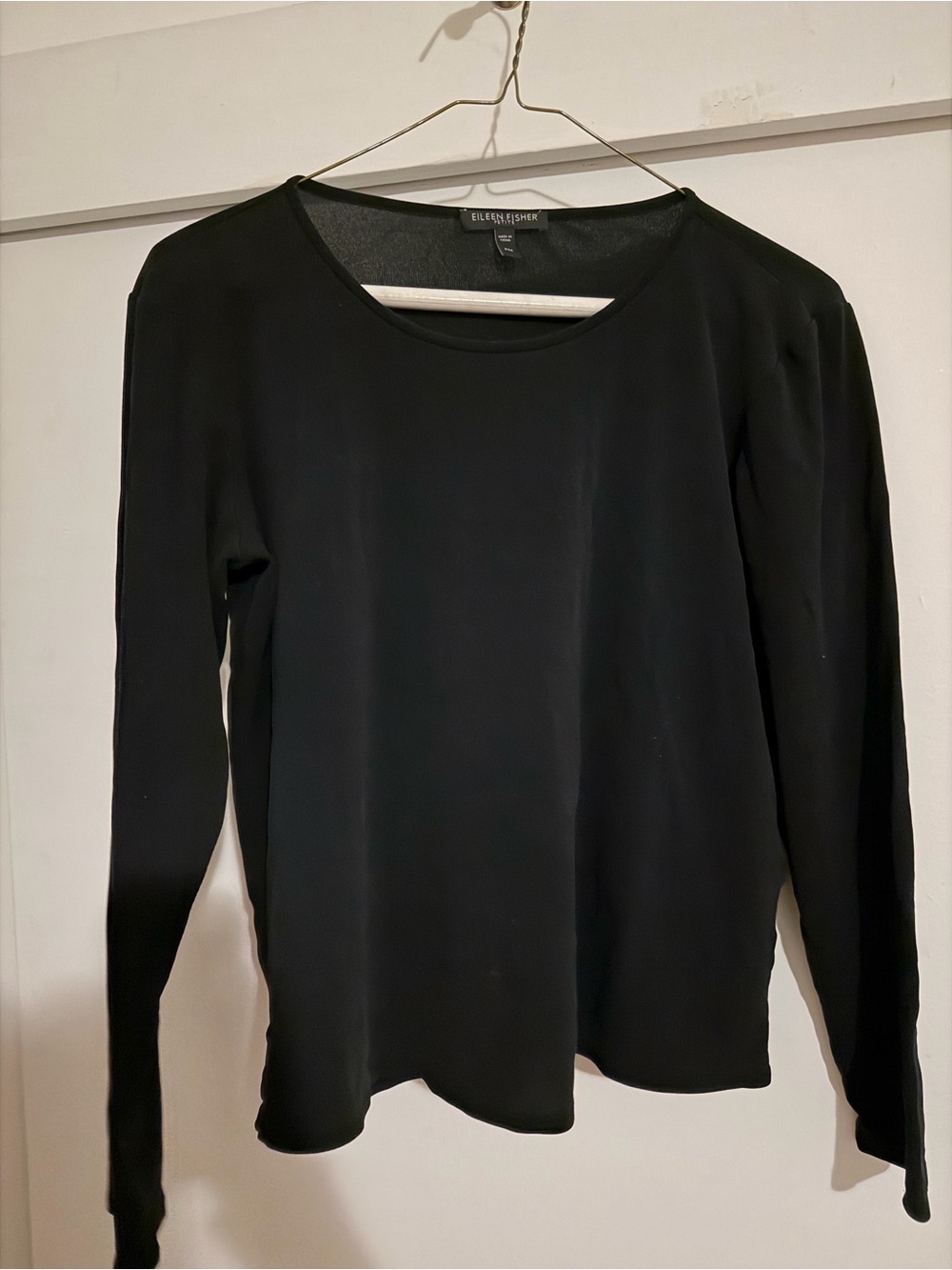 Eileen Fisher Black Long-Sleeve Scoop Neck Top